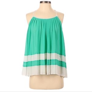 Naked Zebra Sleeveless Blouse Size S Turquoise A-Line Top Pleated Racer‎ Back